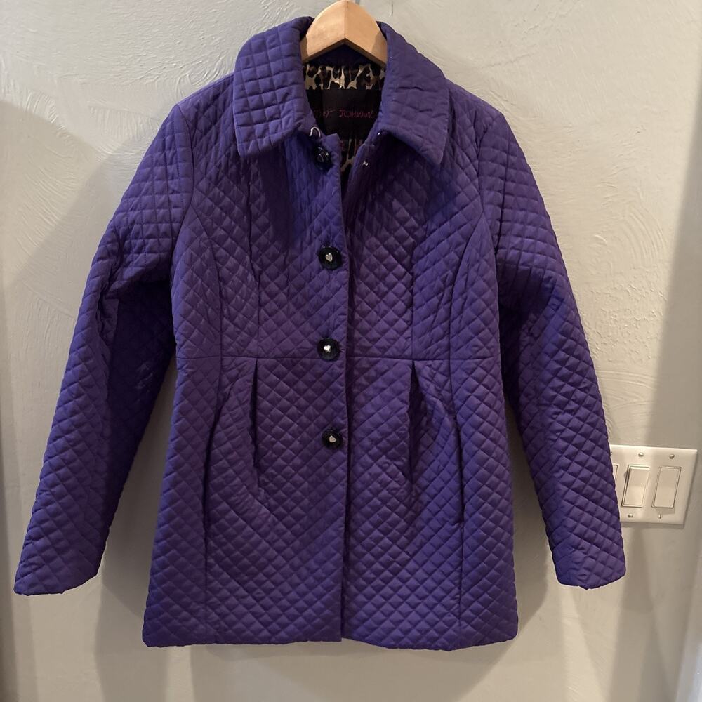 Sleek Betsy Johnson Quilted Purple‎ Heart Snaps Coat Medium Purple Bow Babydoll